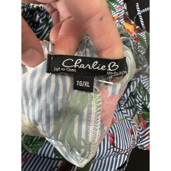 Charlie B Tropical Blouse Vacation Ruffle Resort Holiday Hawaii Cruise Summer XL - Picture 8 of 8